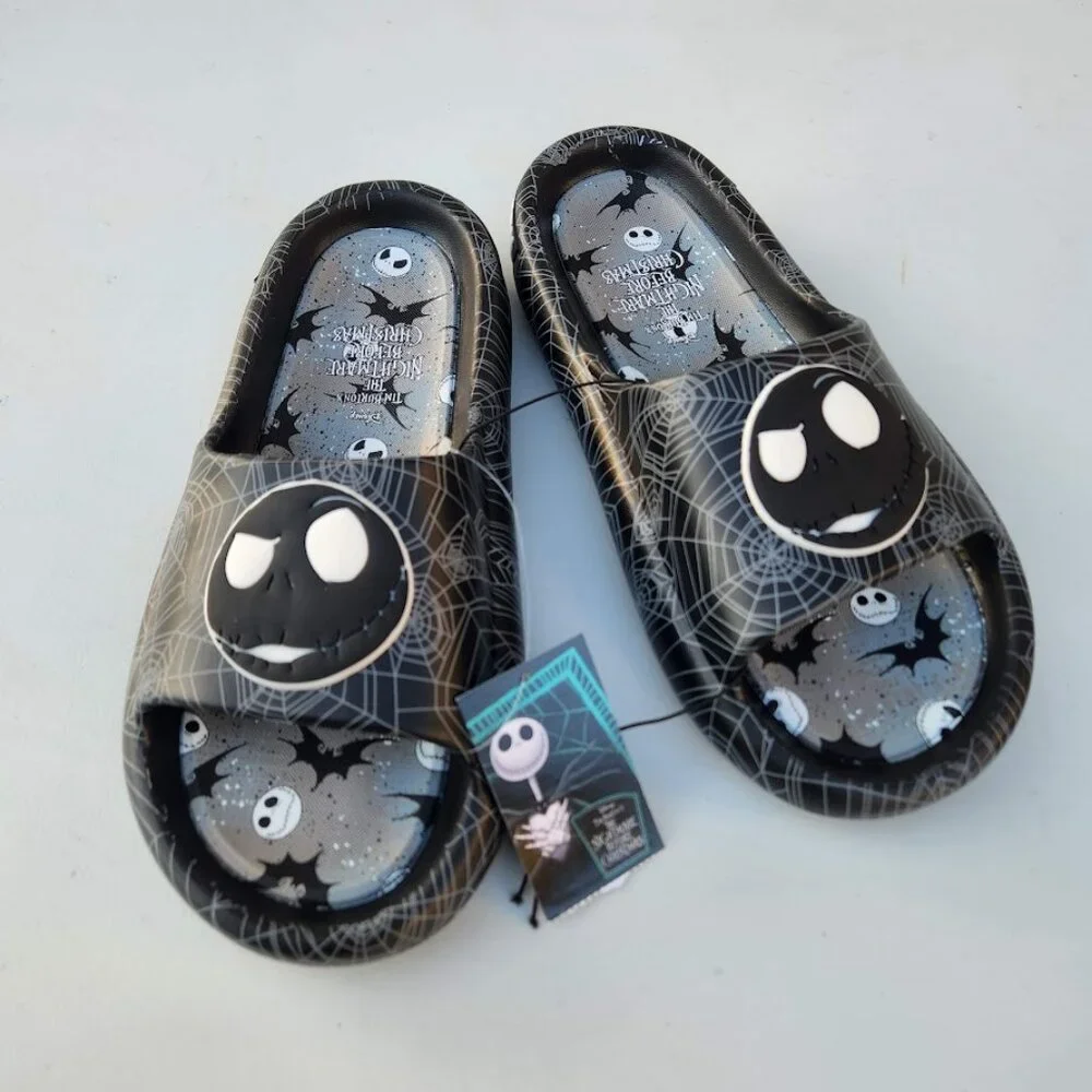 NEW Nightmare Before Christmas Men's Size 10 Sandals Slides Slippers Black White
